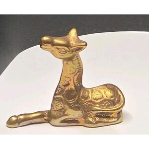 Vintage Brass Sitting Tiny Giraffe Calf Figurine Paper Weight 2.5" Tall X 3" L